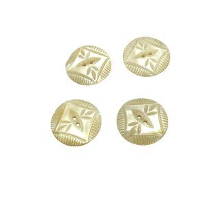 Vintage Carved Mother of Pearl Buttons Lot of 4, 28mm White Delicate and Lovely